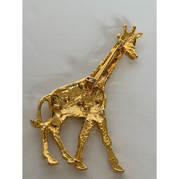 Giraffe Brooch Pin Rhinestone Accents Jewelry Gold-Tone Animal 2.75 Inch Large - Picture 4 of 7